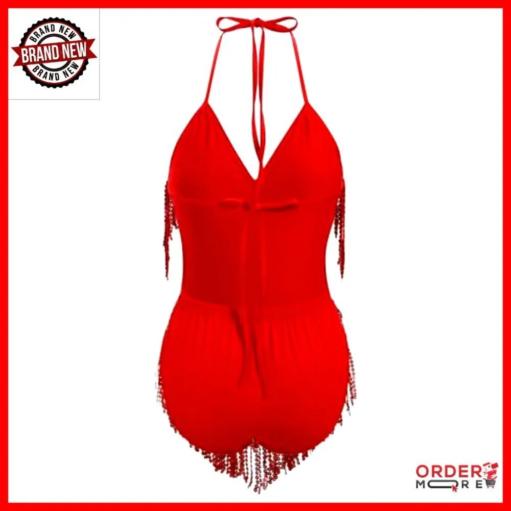 Sleeveless Sequins Tassel Bodysuit Leotard Rave Festival Clubwear